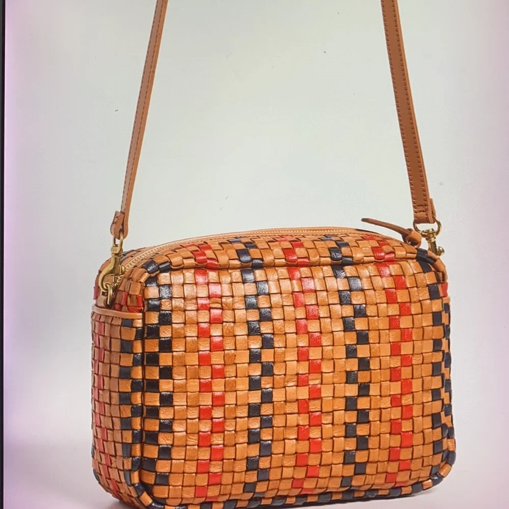 Clare V . Marisol Woven Leather Crossbody Bag, PINSTRIPE WOVEN CHECKER - Picture 11 of 17